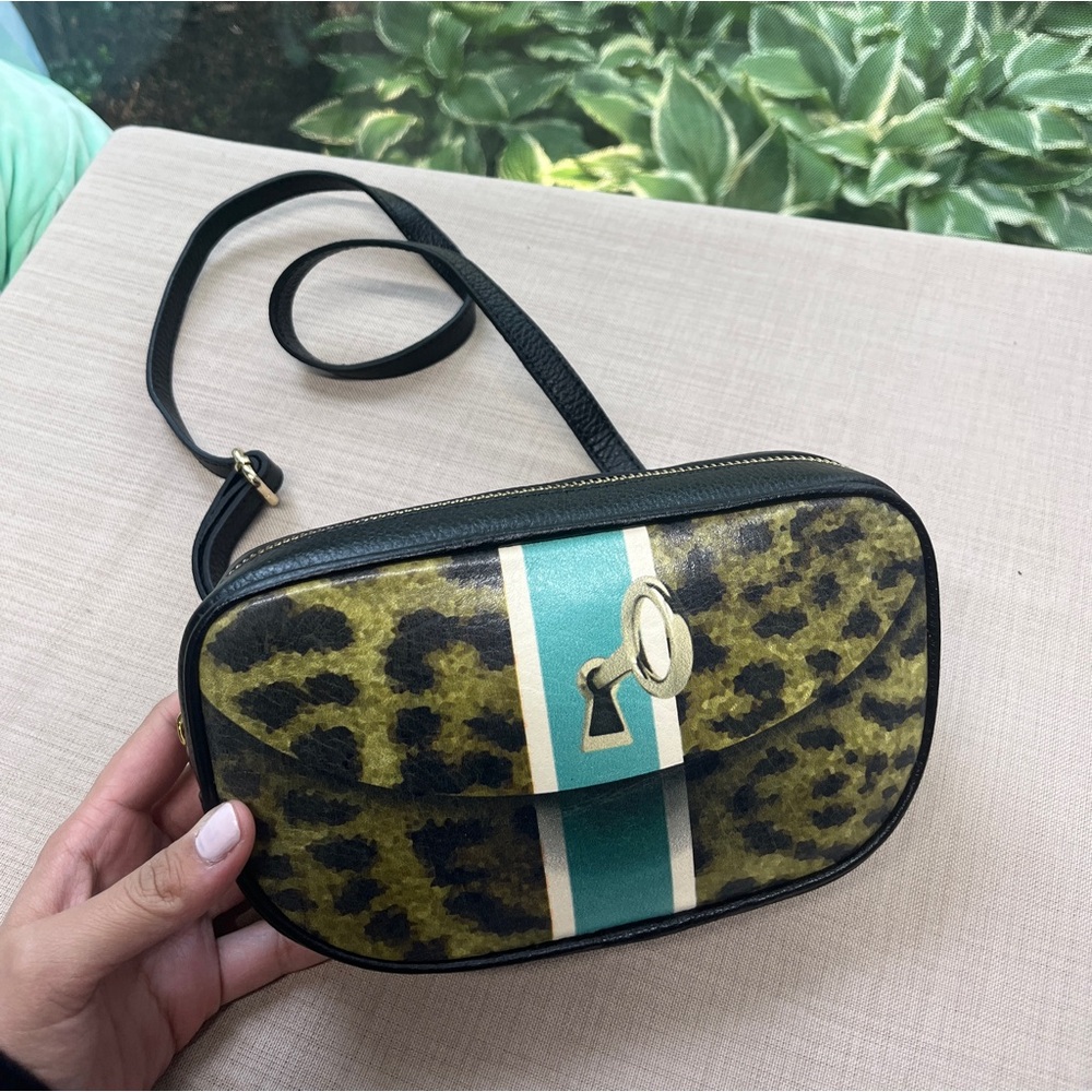 Leopard Print Crossbody Bag with Black Strap